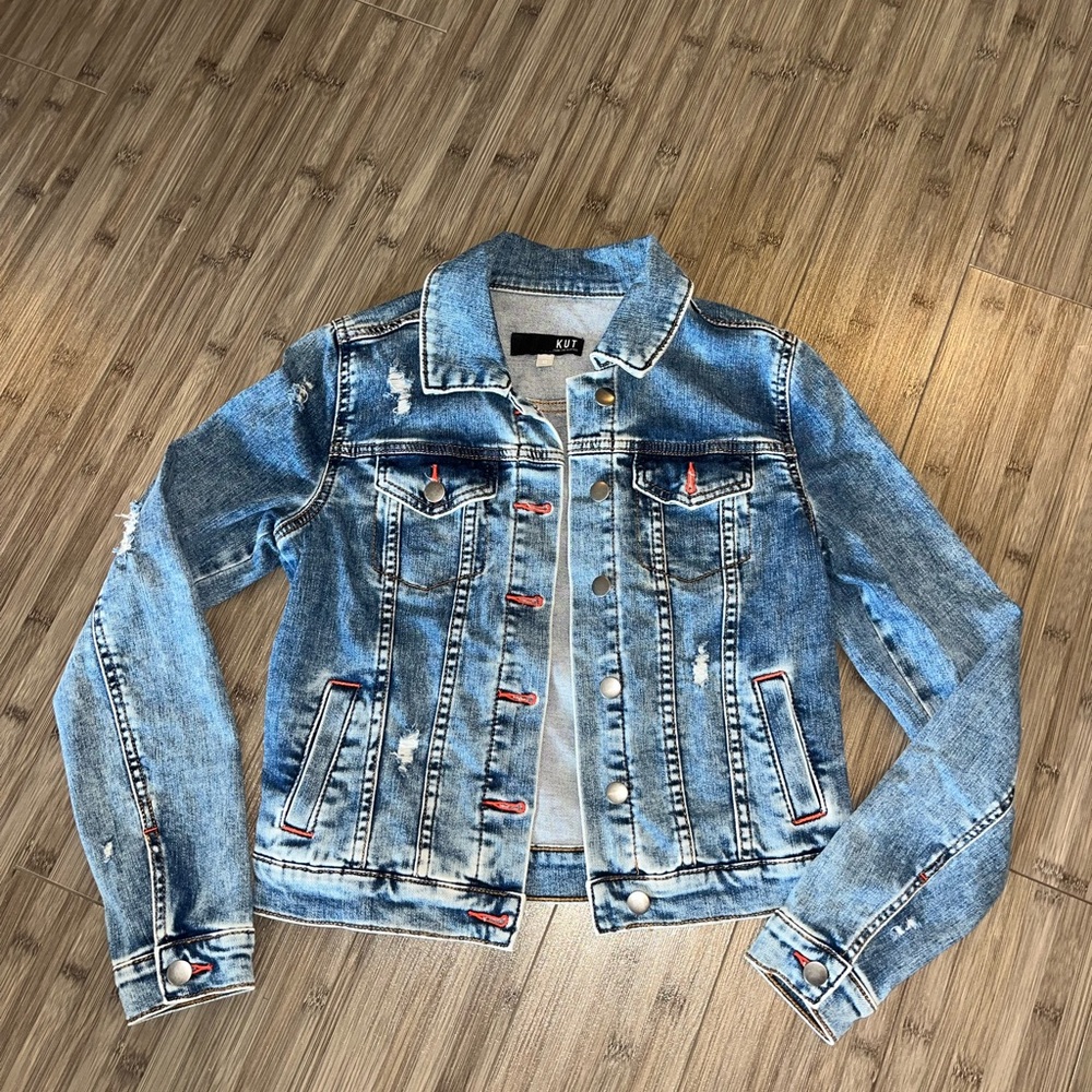 Kut from the Kloth Distressed Blue Denim Jacket